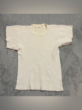True Vintage 60s Russell Thermal Waffle Knit cut Sleeve Shirt White Size Large